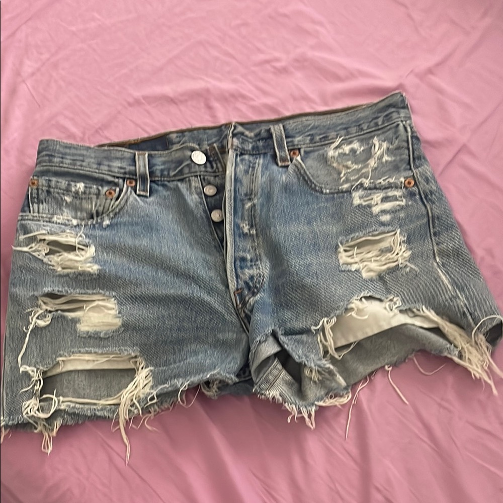 Levi's Blue Distressed Jean Shorts